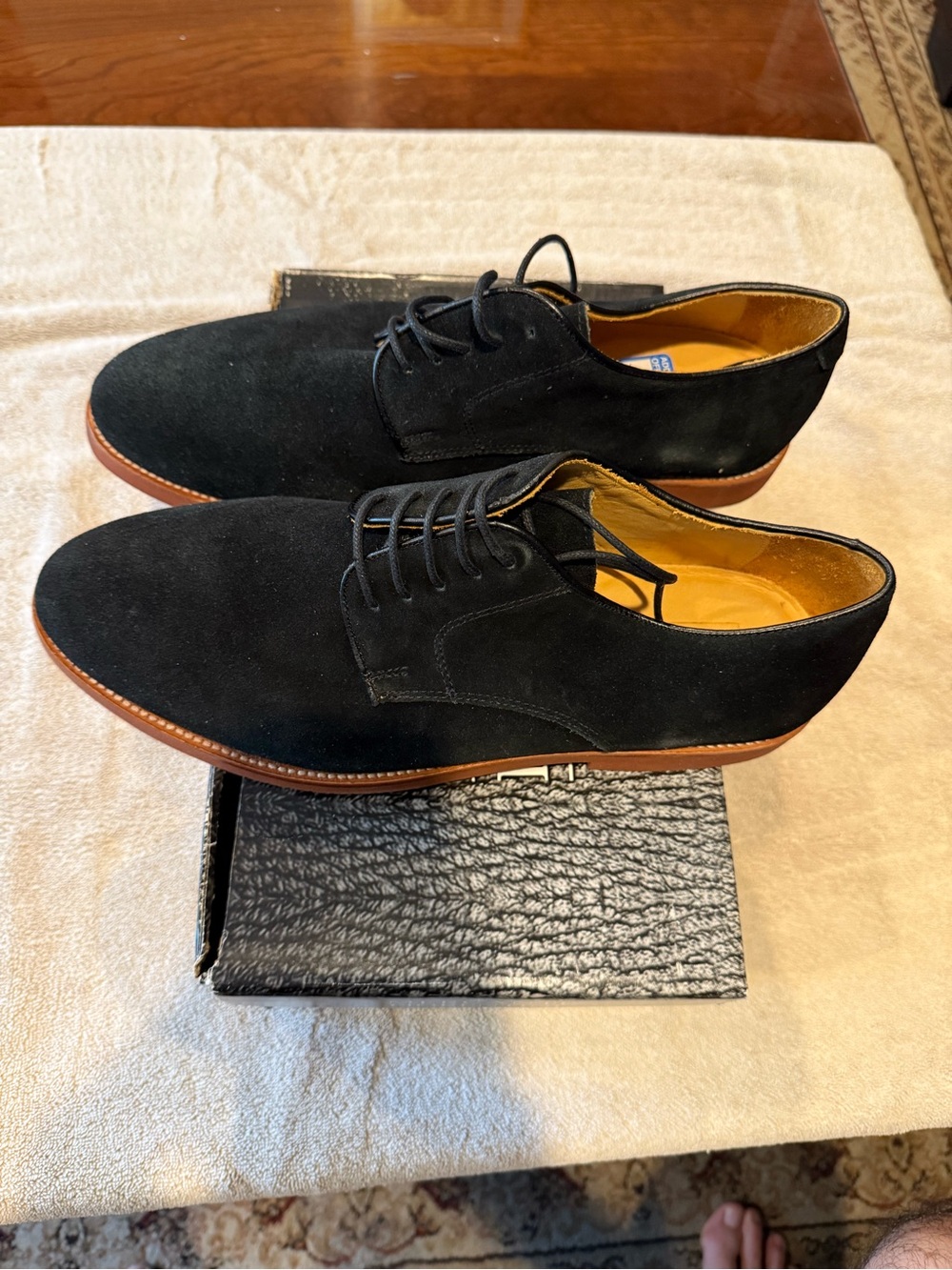 Mercanti Fiorentini Black Suede Derby Shoes with Tan Sole